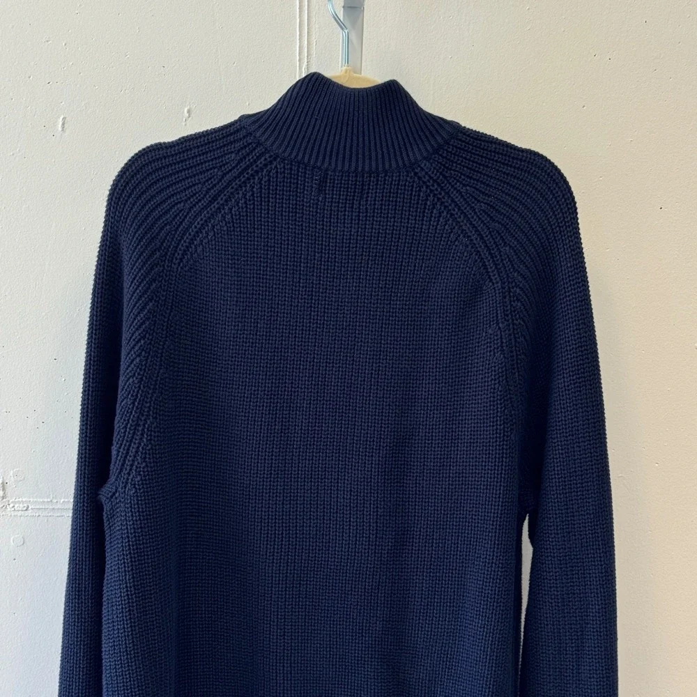 L.L. Bean Men's Large Navy Cotton Full Zip Shaker Knit Cardigan Sweater 298244
